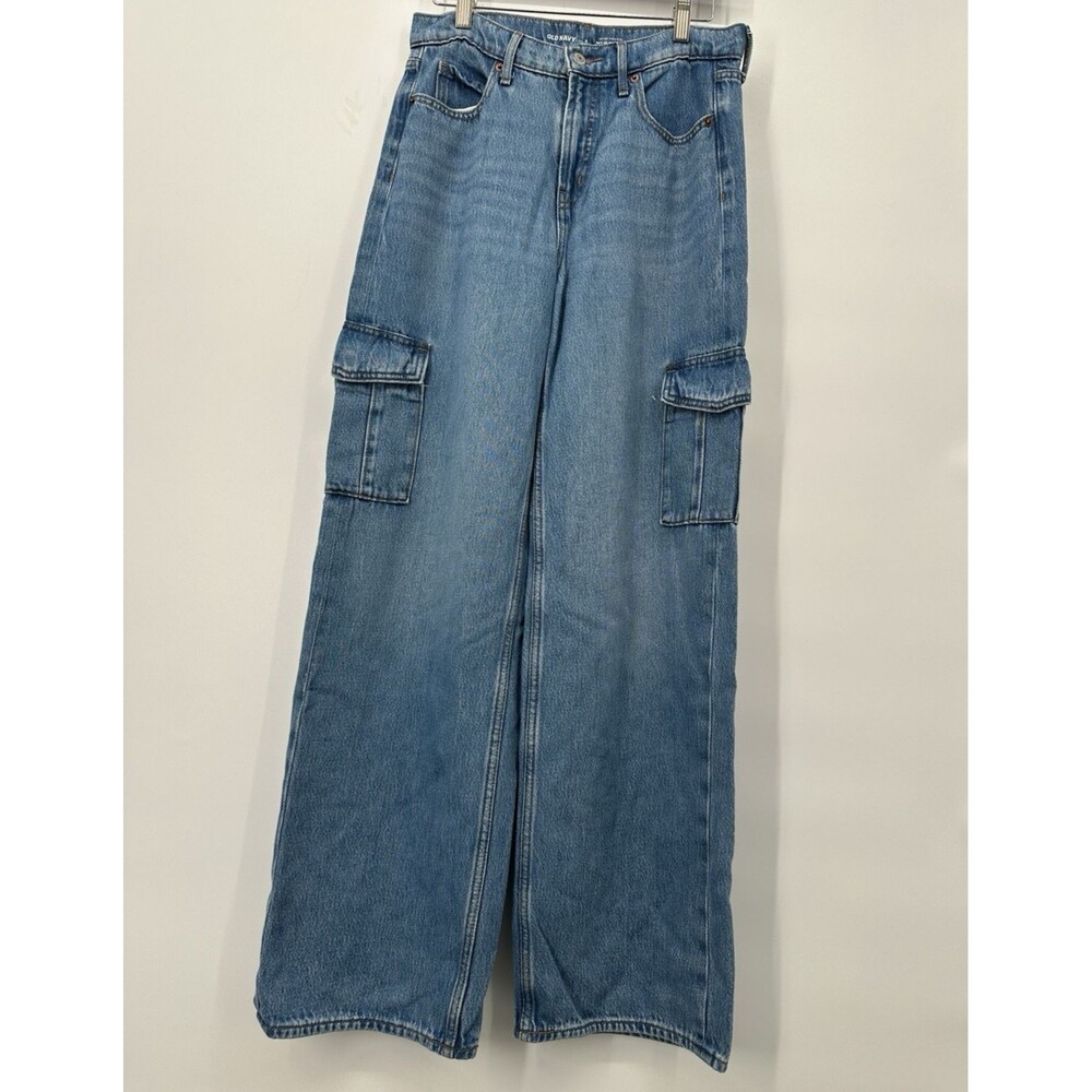 Old Navy Sky-Hi Wide Leg Extra High-Rise Cargo Jeans Size 2 Medium Wash Y2K 90s